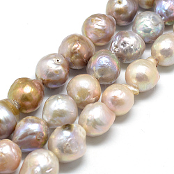 Natural Baroque Pearl Keshi Pearl Beads Strands, Cultured Freshwater Pearl, Round, Rosy Brown, 10.5~15mm, Hole: 0.8mm, about 27pcs/strand, 16.1 inch