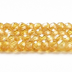 Бусины из кубического циркония, граненые, шайба, золотые, 3x2 мм, отверстие : 0.6 мм, около 164~172 шт / нитка, 14.57~14.88 дюйм (37~37.8 см)
