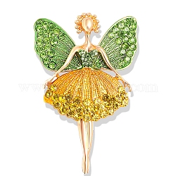 Pasador de esmalte de bailarina de mariposa con pedrería, Insignia de aleación dorada con lazo para mochila, joyería colgante de ropa, amarillo, 60.5x39x14.5mm, agujero: 5x4 mm, pin: 0.8 mm