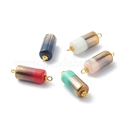 Mezza placca di perle di vetro opaco collega i connettori, Two Tone, con perline distanziatrici in lega di stile tibetano e perno con occhi in ferro, colonna, colore misto, oro, 31.5x10mm, Foro: 1.5 mm