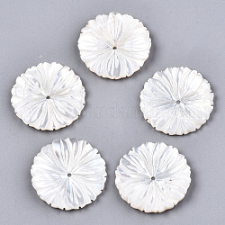 Perlas de concha de nácar de concha blanca natural, tallado, flor, blanco cremoso, 24x2mm, agujero: 1.2 mm