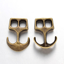 Tibetan Style Alloy Hook Clasps, For Leather Cord Bracelets Making, Anchor, Cadmium Free & Nickel Free & Lead Free, Antique Bronze, 23x16x4mm, Hole: 5x4mm, about 380pcs/1000g