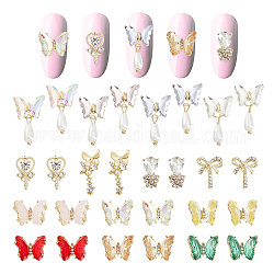 CRASPIRE Butterfly Nail Charms 28pcs 14 Style 3D Nail Char Pearl Rhinestone Bowknot Heart Nail Art Decoration Accessories for DIY Jewelry Making Accessaries