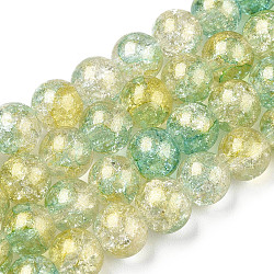 Chapelets de perles en verre craquelé peint, avec de la poudre d'or, ronde, vert jaune, 10mm, Trou: 1.4mm, Environ 80 pcs/chapelet, 30.87 pouce (78.4 cm)
