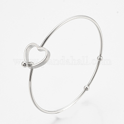 304 Stainless Steel Bangles, with 201 Stainless Steel Beads, Heart, Stainless Steel Color, 2-3/8 inch(6.2cm)x2-3/8 inch(6cm), 2mm