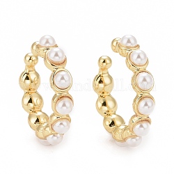 Acrylic Pearl Beaded Cuff Earrings, Rack Plating Brass Jewelry for Women, Cadmium Free & Lead Free, Real 18K Gold Plated, 20x18x4mm, Inner Diameter: 14mm