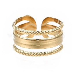 304 anillo de puño abierto de triple línea de acero inoxidable, anillo hueco grueso para mujer, dorado, nosotros tamaño 7 3/4 (17.9 mm)