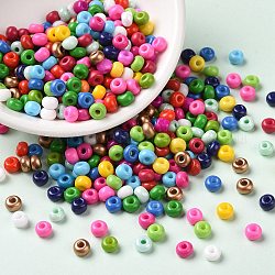 Opaque Glass Seed Beads, Round Hole, Round, Mixed Color, 4~4.5x2.5~3mm, Hole: 1.2~1.4mm, about 5769pcs/pound