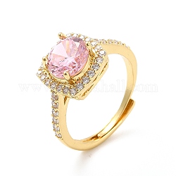 Прямоугольное регулируемое кольцо из розового циркония, стеллаж для латунных украшений для женщин, без кадмия и без свинца, золотые, размер США 6 1/2 (16.9 мм)