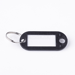 Porte-badge en plastique avec bagues en fer, Porte-étiquette, ovale, noir, 50.5x22x2.5mm, Trou: 7mm