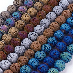 Fili di perle di roccia lavica naturale elettrodeposta sottovuoto, tondo, colore misto, 12mm, Foro: 1.5 mm,circa33pcs/filo, 15.35 pollici (39 cm)