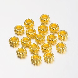 Zink-Legierung europäischen Perlen, cadmiumfrei und bleifrei, Blume, Goldene Farbe, Größe: ca. 12 mm breit, 12 mm lang, 6.5 mm dick, Bohrung: 5.5 mm
