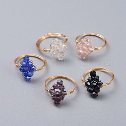 Handmade Transparent Glass Rings, with Eco-Friendly Copper Wire, Rhombus, Mixed Color, Size 10~11, 20~21mm, 5pcs/set