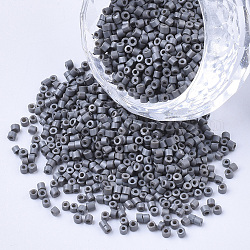 GlasZylinderförmigperlen, Perlen, Backen Farbe, Rundloch, Schiefer grau, 1.5~2x1~2 mm, Bohrung: 0.8 mm, ca. 8000 Stk. / Beutel, ca. 85~95 g / Beutel