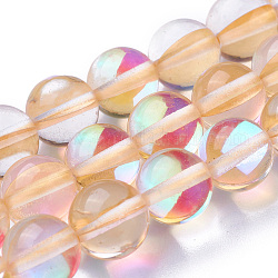 Chapelets de perles en pierre de lune synthétique, teinte, perles holographiques, demi couleur ab plaqué, ronde, navajo blanc, 8mm, Trou: 1mm, Environ 49 pcs/chapelet, 15 pouce