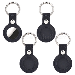 PandaHall Elite 4Pcs Portable PU Leather Protector Cover, with Window & Aluminum Alloy Spring Gate Ring, for Car Key, GPS, Black, 90x42mm, Inner Diameter: 34mm