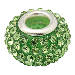 Perline di resina strass, con colore argento due nuclei in ottone, grado a, rondelle, peridoto, 10x7mm, Foro: 2.5 mm