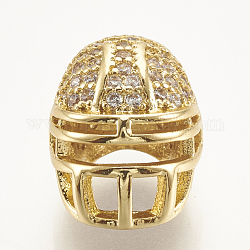 Brass Micro Pave Cubic Zirconia Football Helmet Beads, Clear, Golden, 13.5x10.5x10mm, Hole: 2mm