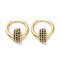 Boucles d'oreilles créoles plates rondes avec zircons cubiques, bijoux en laiton doré pour femme, noir, 19.5mm, pin: 1.2 mm