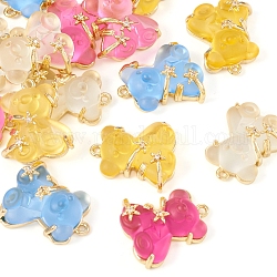 Pandahall 16Pcs 4 Colors Transparent Resin Crystal Rhinestone Pendants, Bear Charms, with Rack Plating Real 14K Gold Plated Brass Findings, Long-Lasting Plated, Mixed Color, 23.5x20.5x8mm, Hole: 1.5mm, 4pcs/color