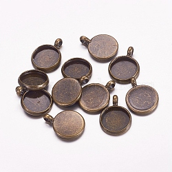 Античный бронзовые сеттинги латунь подвеска кабошон, чашки безель с краем, без никеля , лоток : 10 мм, 12x2 мм, отверстие : 3 мм