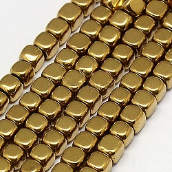 Гальванизировать немагнитных синтетический гематит бисер пряди, кубические, класс А, с золотым покрытием, 2x2x2 мм, отверстие : 0.6 мм, около 200 шт / нитка, 16 дюйм