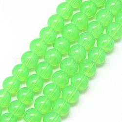Chapelets de perles en verre peint, imitation opalite, ronde, lime, 6mm, Trou: 1.3~1.6mm, Environ 133 pcs/chapelet, 31.4 pouce