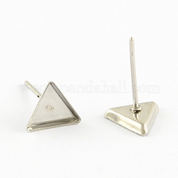 Earring Cabochon Settings 304 Stainless Steel Ear Studs Blank Settings, Triangle, Stainless Steel Color, Triangle Tray: 7x8mm, 8x7x2mm, Pin: 0.5mm