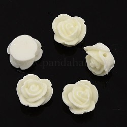 Resin Flower Flatback Beads, Glitter Style, Rose, White, 15x8mm, Hole: 2mm