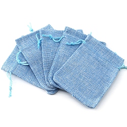 Bolsas de almacenamiento de arpillera rectangulares, bolsa de embalaje de bolsas con cordón, luz azul cielo, 12x9 cm