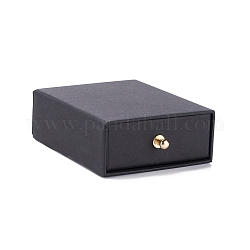 Boîte à bijoux rectangle papier tiroir, avec rivet en laiton, pour boucle d'oreille, emballage cadeau bague et collier, noir, 7x9x3 cm