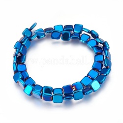 Chapelets de perles en hématite synthétique électrolytique sans magnétiques, polonais, carrée, bleu plaqué, 8x8x2.5mm, Trou: 1mm, Environ 52 pcs/chapelet, 15.98 pouce (40.6 cm)