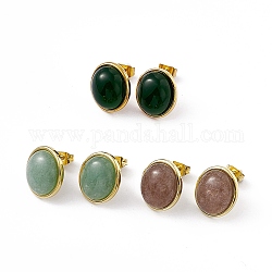 Boucles d'oreilles clous ovales à pierres précieuses, bijoux en acier inoxydable doré 304 pour femme, 14x12mm, pin: 0.7 mm