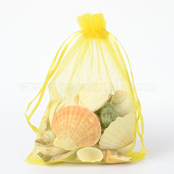Sacs-cadeaux en organza avec cordon de serrage, pochettes à bijoux, fête de mariage cadeaux de noël sacs-cadeaux, jaune, 20x15 cm
