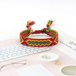 Bracelet cordon polyester tressé motif losange, bracelet brésilien réglable ethnique tribal pour femme, firebrick, 5-7/8 pouce (15 cm)