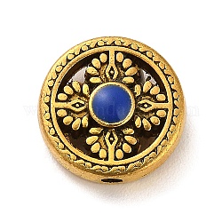 Zink-Legierung Perlen, mit Emaille, Antik Golden, flach rund mit Kreuz, königsblau, 17.5x7 mm, Bohrung: 2.5 mm