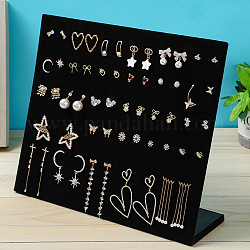 Présentoirs de boucles d'oreilles en velours, présentoir à bijoux, en forme de L, rectangle, noir, 33x10x29 cm