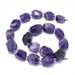 Natural Amethyst Beads Strands, Faceted, Oval, 14~21x10.5~15.5mm, Hole: 1.6mm, about 16~18pcs/strand, 15.4 inch(39.3cm)