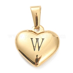 304 Edelstahl Anhänger, Herz mit schwarzem Buchstaben, golden, letter.w, 16x16x4.5 mm, Bohrung: 7x3 mm