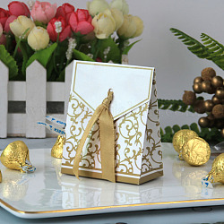 Прямоугольная складная креативная бумажная подарочная коробка, коробка конфет с цветочным узором и лентой, декоративная подарочная коробка для свадьбы, темные золотарник, fold: 3.5x6.7x8.5cm