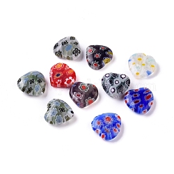 Perle di cuore di vetro millefiori fatte a mano, colore misto, 12x12x5mm, Foro: 1 mm