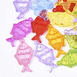 Transparent Acrylic Pendants, Fish, Mixed Color, 45x23x5mm, Hole: 2mm