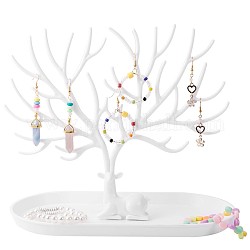 Support organisateur de bijoux, porte-arbre en bois de renne, avec plateau présentoir à bijoux, pour le stockage de bijoux de décoration à la maison (blanc), blanc, 12x24x1.6 cm