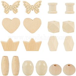 NBEADS 104 Pcs Wooden Beads, Mixed Shapes Wood Spacer Beads Unfinished Natural Wood Loose Beads for Bracelet Necklace Jewelry Making