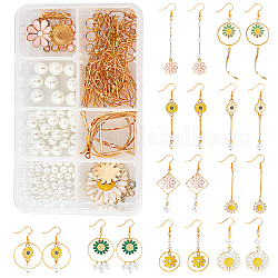 Sunnyclue DIY Blumenohrring-Kits, einschließlich Legierungs-Emaille-Anhänger, Messing Ohrhaken, Perlige Glasperlen, goldenes & helles gold