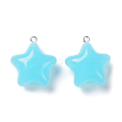 Acrylic Pendants, with Silver Tone Alloy Loops, Star Charms, Cyan, 25.5~26x23x12.5mm, Hole: 1.8mm