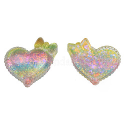 Cabochons transparents en résine époxy, avec paillettes, cœur, colorées, 23x24x8mm