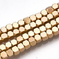Chapelets de perles en hématite synthétique sans magnétiques, cube, plaqué or et de lumière, 2x2x2mm, Trou: 0.5mm, Environ 203 pcs/chapelet, 16.5 pouce