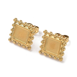 Ion Plating(IP) 304 Stainless Steel Stud Earring Settings, Square Ear Studs with Granulated Edge, Real 18K Gold Plated, Tray: 6x6mm, 11.5x11.5mm, Pin: 0.7mm