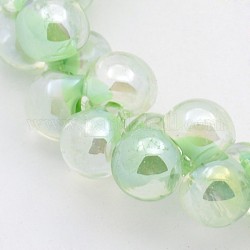 Pearlized Handmade Gold Sand Lampwork Teardrop Beads Strands, Pale Green, 10x10mm, Hole: 2mm, about 100pcs/strand, 14.96 inch